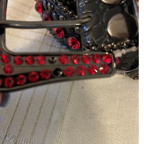 Black and Red Leather Crystal Cross Western Belt - Size M/L - New - Picture 7 of 7